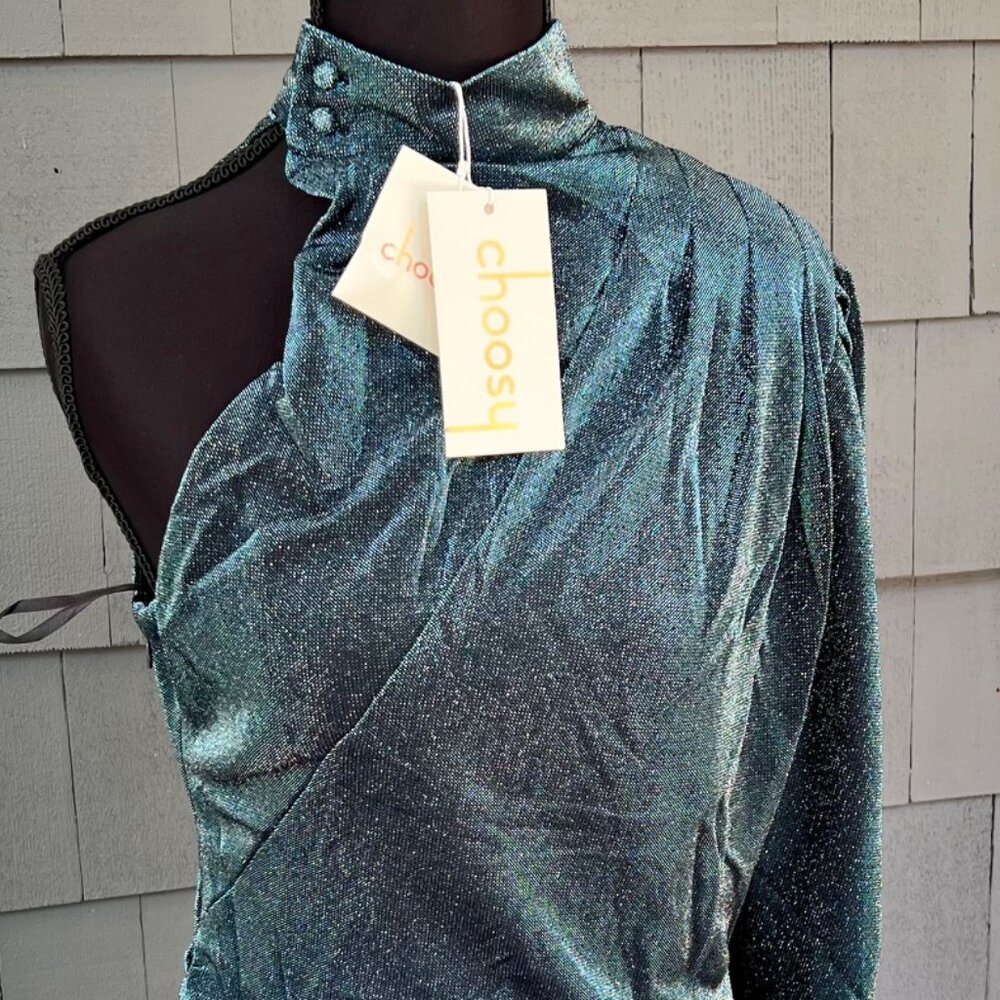 Choosy Green/Blue Multicolor One Shoulder Cocktail Dress NWT Size Small